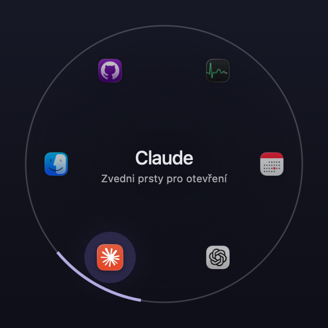 Ring look: a thin circle with a mark at the selected app